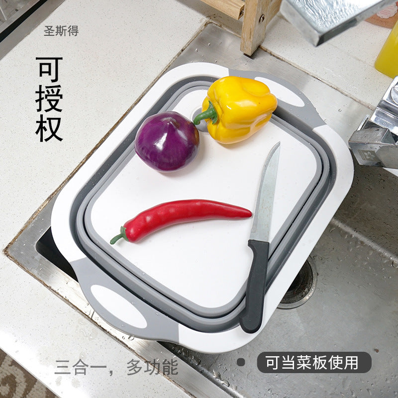 Kitchen Chopping Block Foldable Cutting Board with Colanders Kitchen Chopping Boards Washing Basket Drain Kitchen Organizer