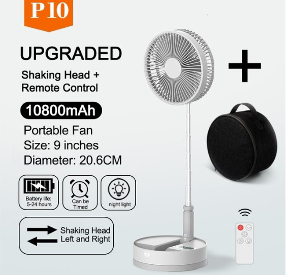 USB folding fan mute shaking head remote control timing night light retractable charging home portable fan