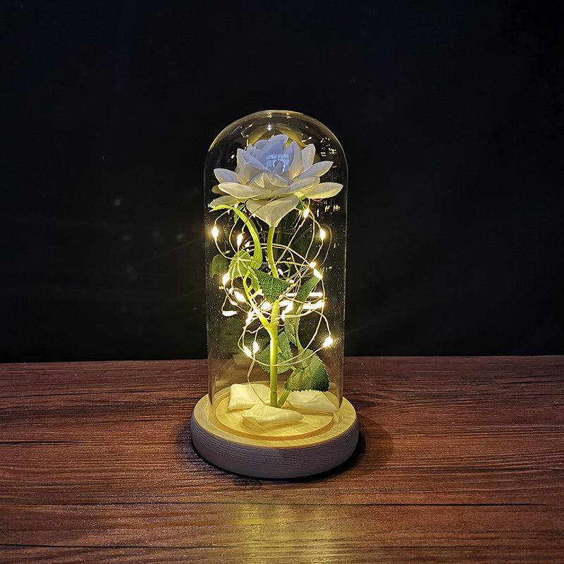 Mother's day ornaments Rose flower glass cover gold foil flower with led light immortal flower