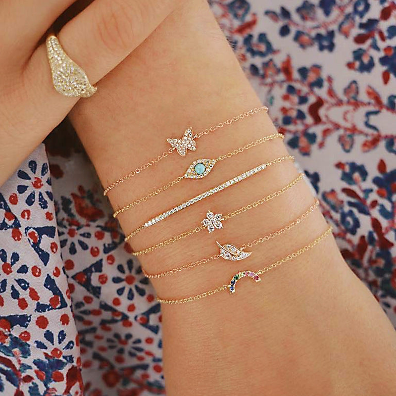 Minimalist simple female personality butterfly diamonds leaves eyes pine bracelets jewelry six-piece suit bracelet