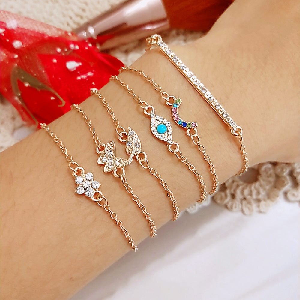 Minimalist simple female personality butterfly diamonds leaves eyes pine bracelets jewelry six-piece suit bracelet