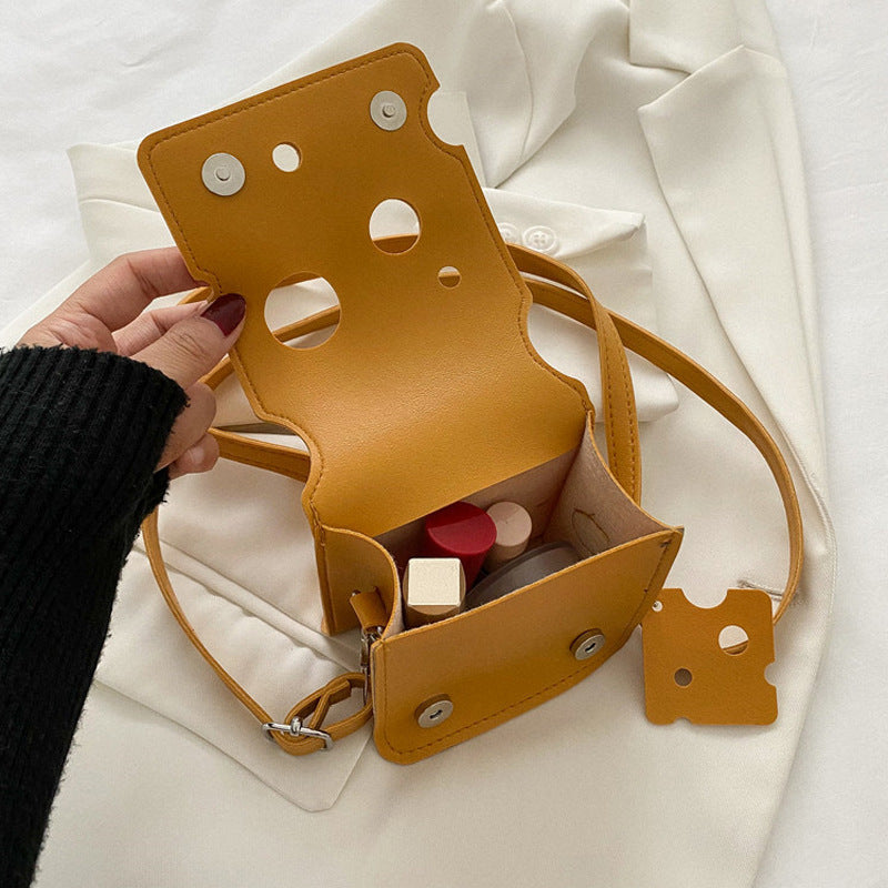 2024 new style trendy and cute mini hole cheese triangle lipstick earphones crossbody coin small square bag