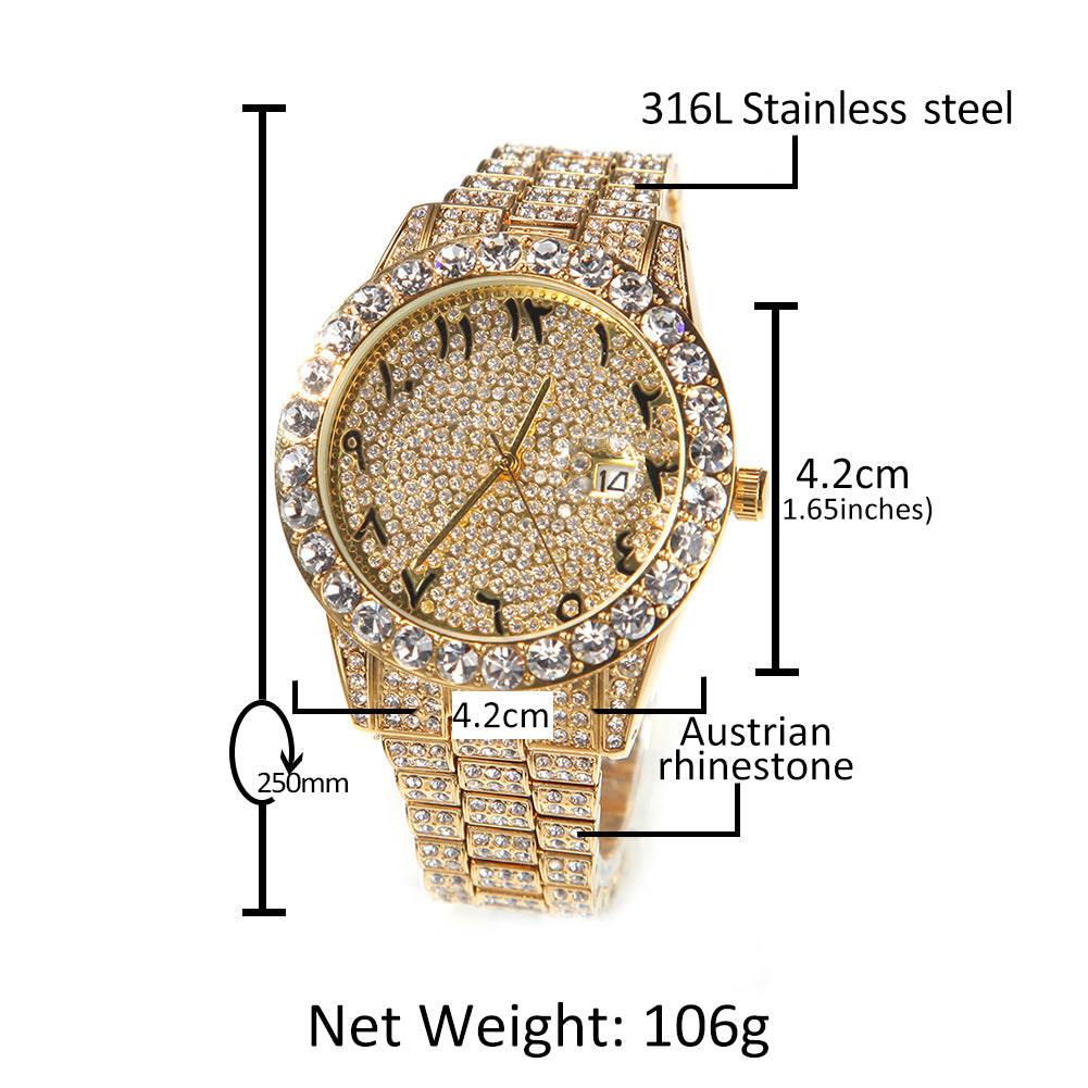 Gumeng new watch unisex fashion full diamond British watch classic floral digital large dial watch