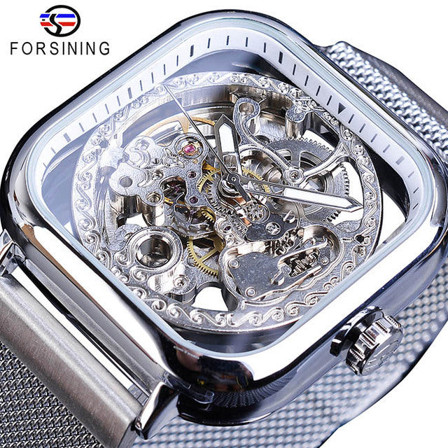 Forsining gold hollow watch men's fully automatic mechanical watch luminous mesh belt watch a generation