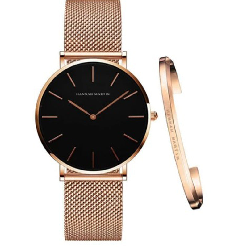 Japanese quartz movement mesh strap waterproof 36mm simple women's watch bracelet set