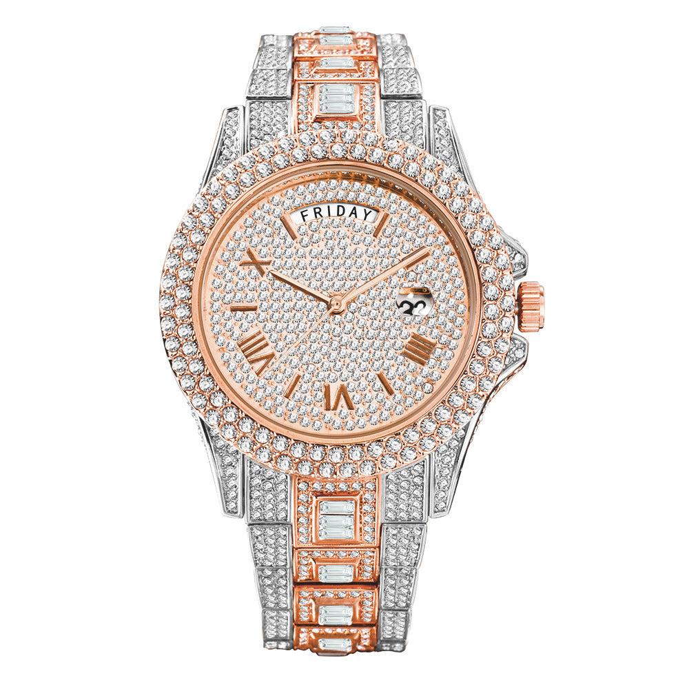 MISSFOX watch hot-selling fashion high-end dual calendar business full diamond watch