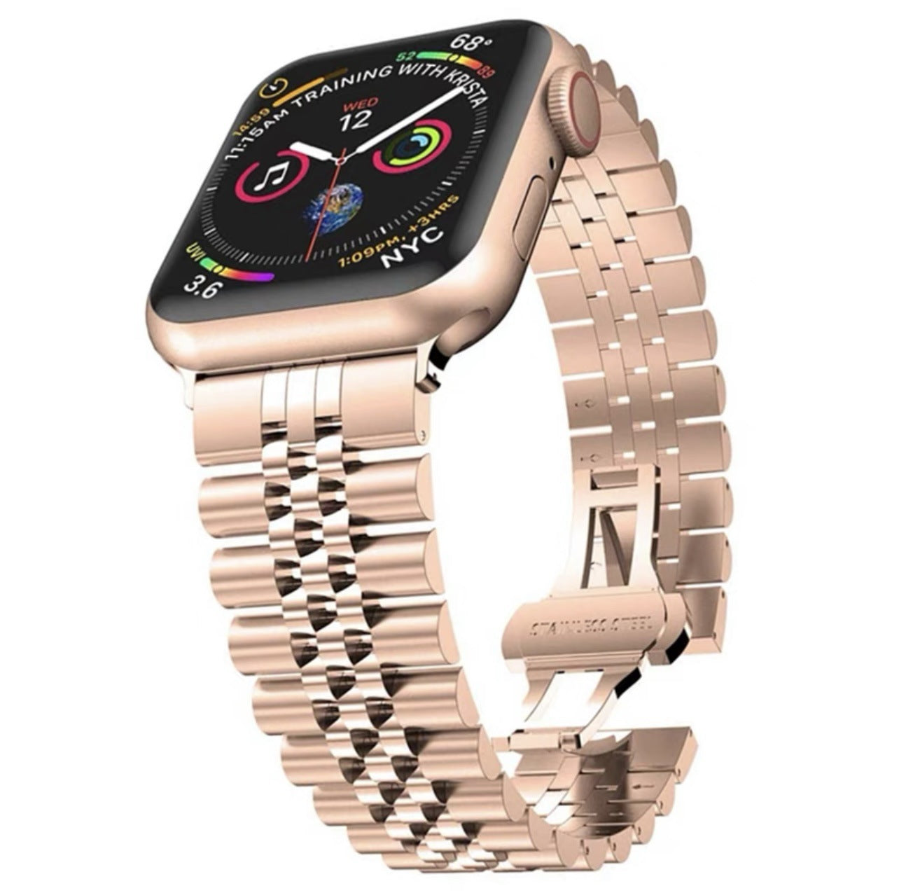 Suitable for Apple iwatch8 five-bead stainless steel watch strap apple watch7 butterfly buckle metal watch strap