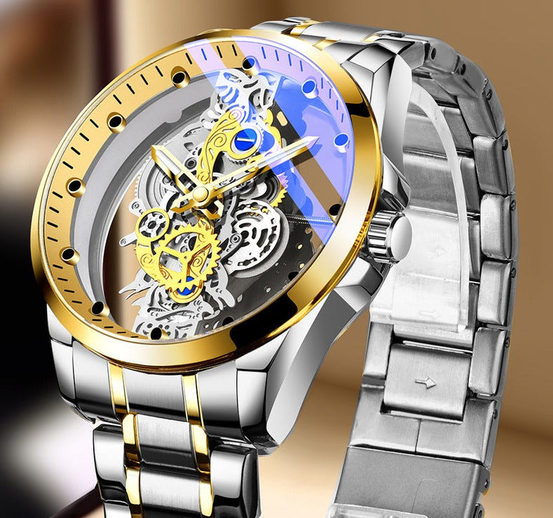 Double-sided transparent hollow automatic mechanical men's watch waterproof luminous quartz watch