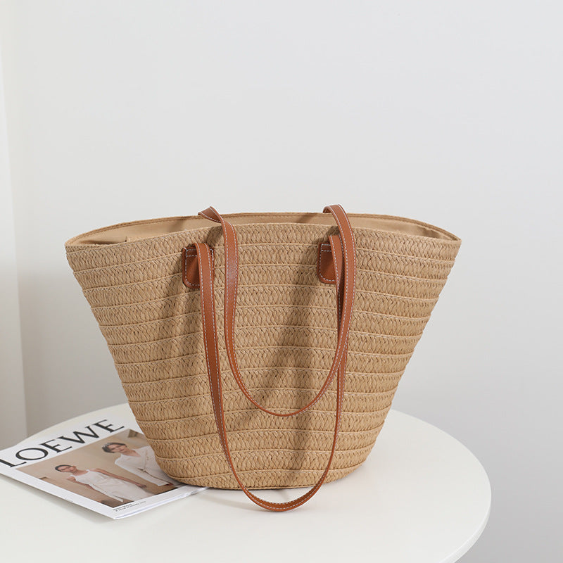 All-match simple one-shoulder straw woven bag new large-capacity straw woven bag tote bag women's seaside vacation beach bag