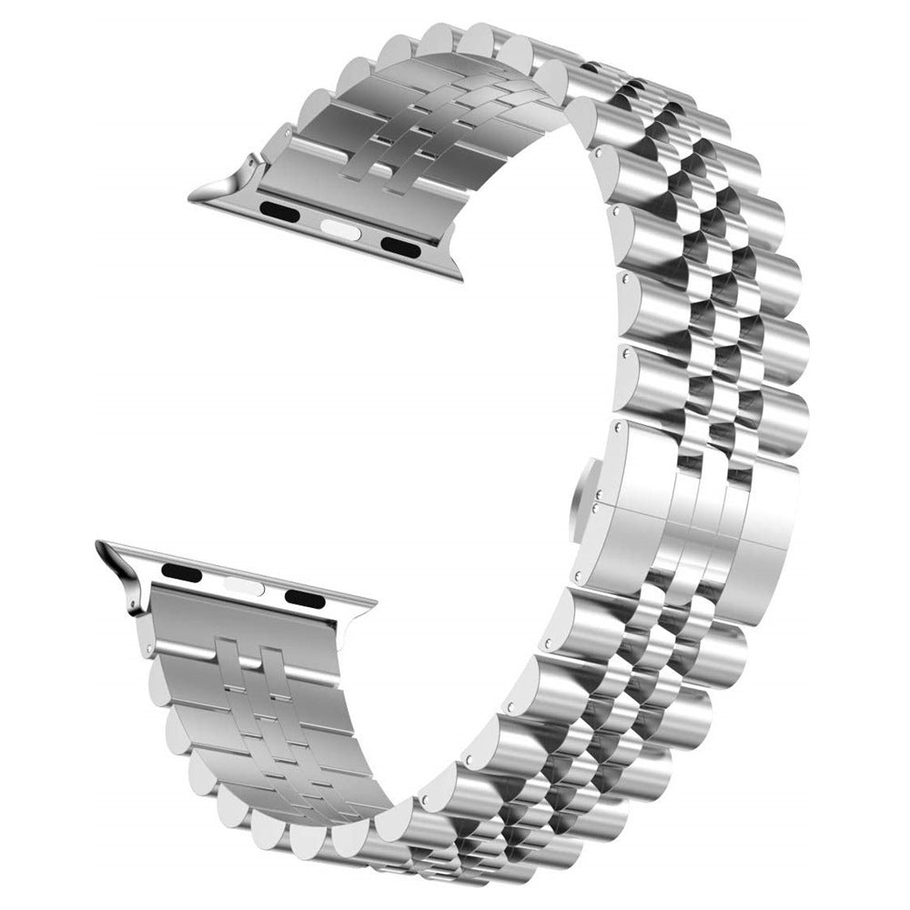 Suitable for Apple iwatch8 five-bead stainless steel watch strap apple watch7 butterfly buckle metal watch strap