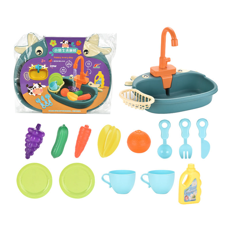 Children electric water wash basin dishwasher kitchen toy set