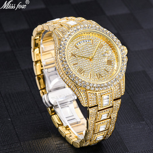 MISSFOX watch hot-selling fashion high-end dual calendar business full diamond watch