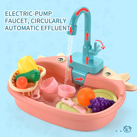 Children electric water wash basin dishwasher kitchen toy set