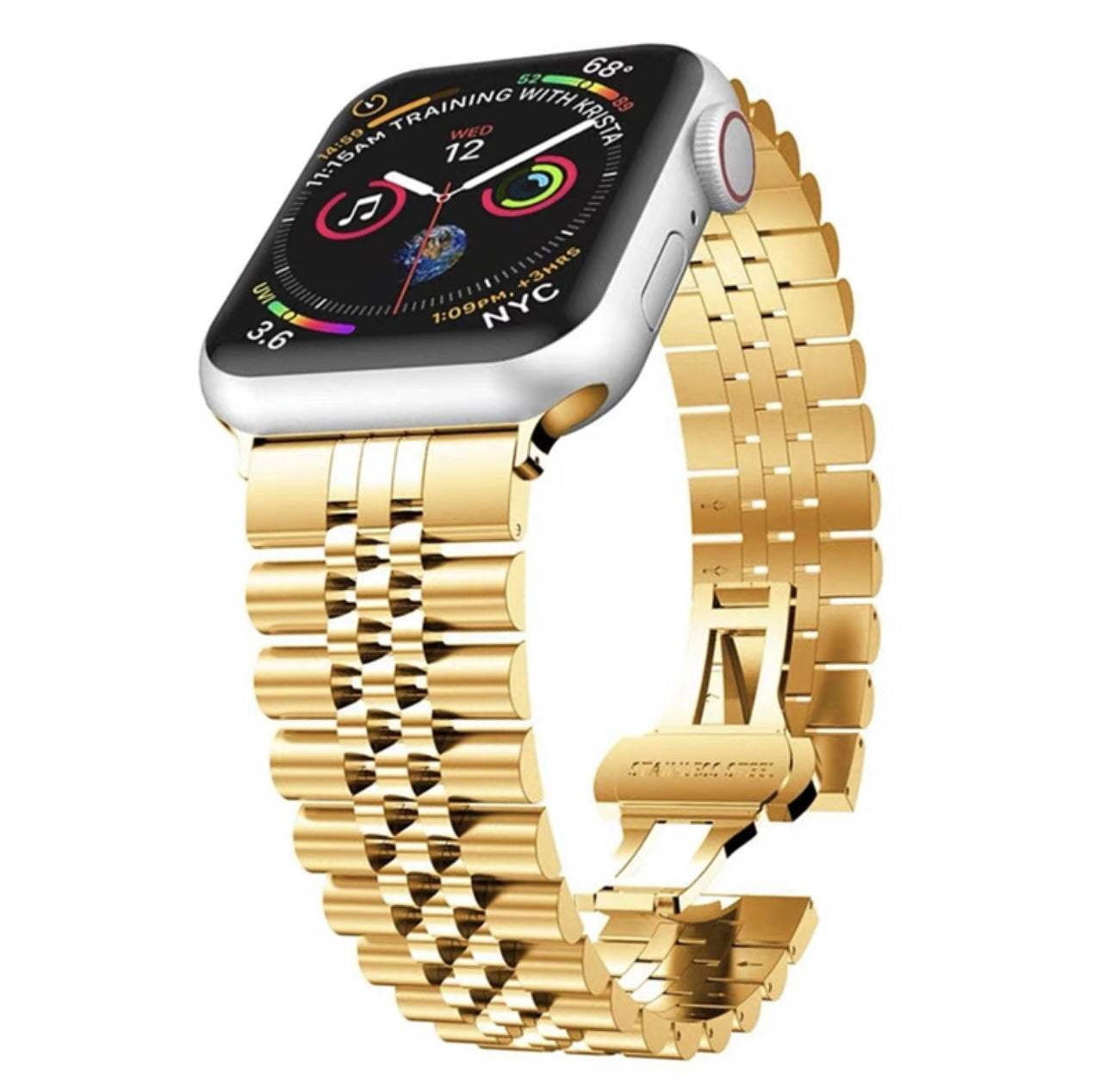 Suitable for Apple iwatch8 five-bead stainless steel watch strap apple watch7 butterfly buckle metal watch strap