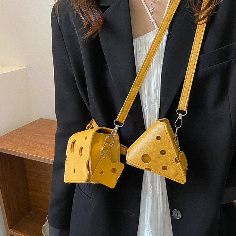 2024 new style trendy and cute mini hole cheese triangle lipstick earphones crossbody coin small square bag