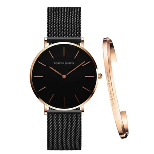 Japanese quartz movement mesh strap waterproof 36mm simple women's watch bracelet set