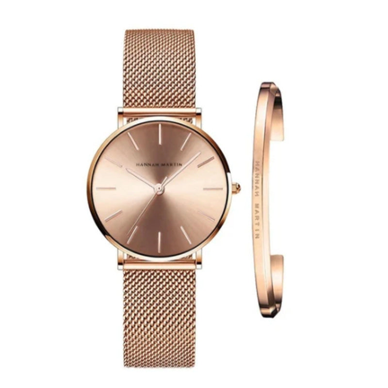 Japanese quartz movement mesh strap waterproof 36mm simple women's watch bracelet set