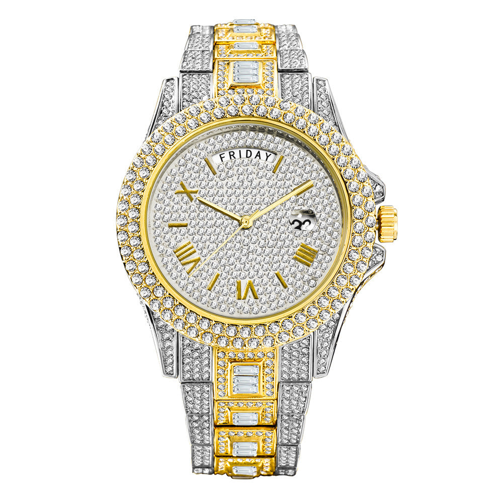 MISSFOX watch hot-selling fashion high-end dual calendar business full diamond watch