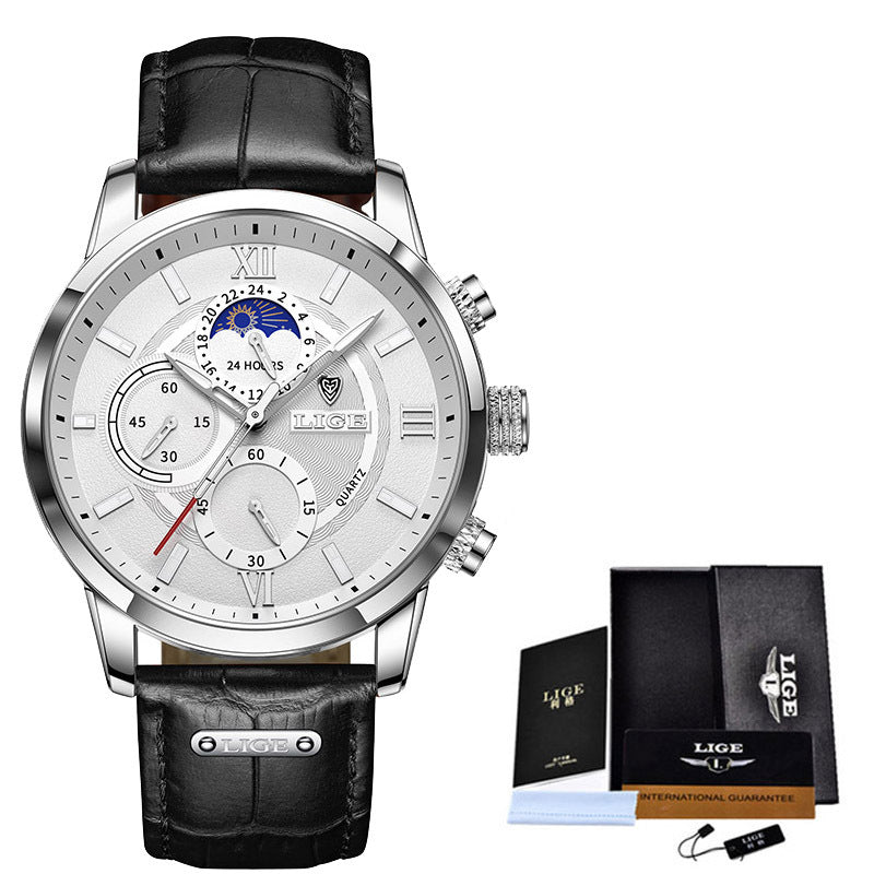 Lige new quartz multi-functional chronograph watch