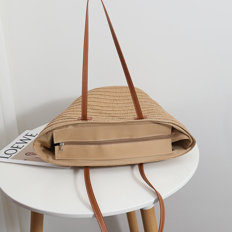 All-match simple one-shoulder straw woven bag new large-capacity straw woven bag tote bag women's seaside vacation beach bag