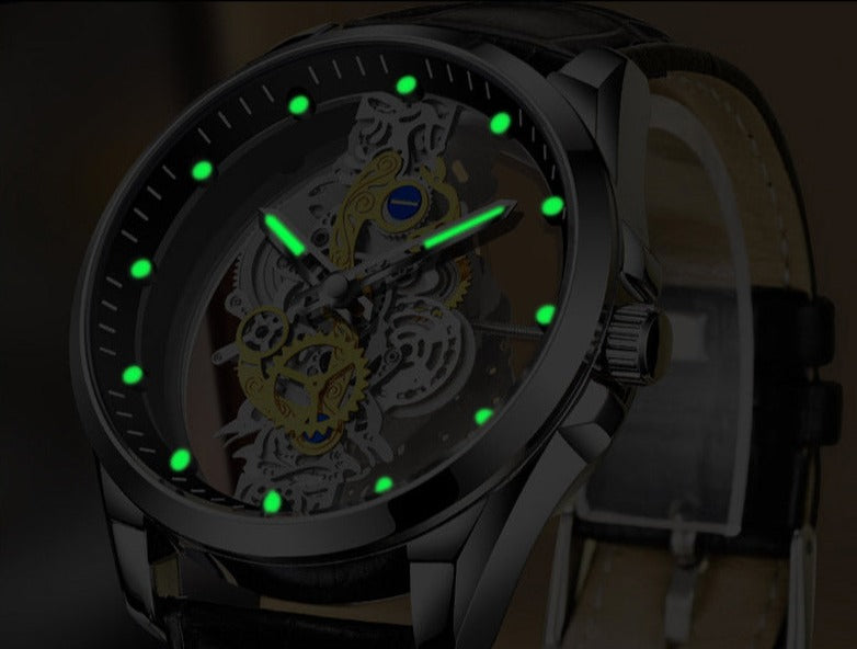 Double-sided transparent hollow automatic mechanical men's watch waterproof luminous quartz watch
