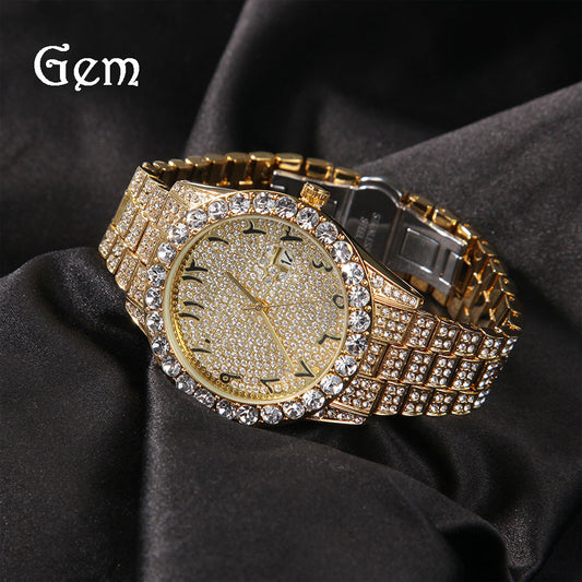 Gumeng new watch unisex fashion full diamond British watch classic floral digital large dial watch