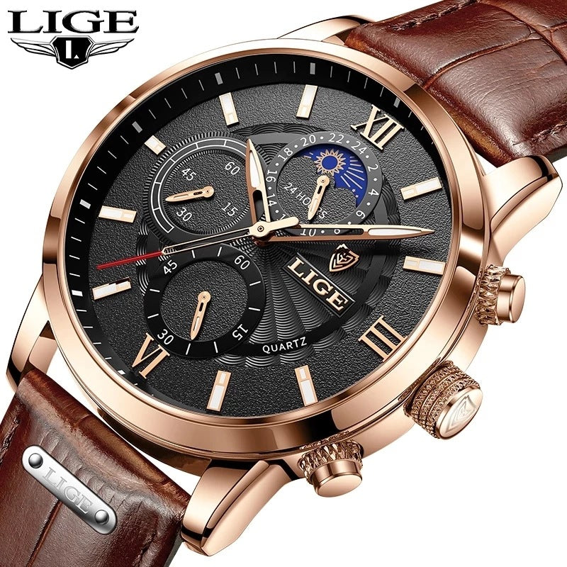 Lige new quartz multi-functional chronograph watch