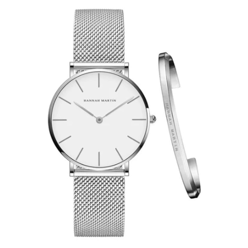 Japanese quartz movement mesh strap waterproof 36mm simple women's watch bracelet set