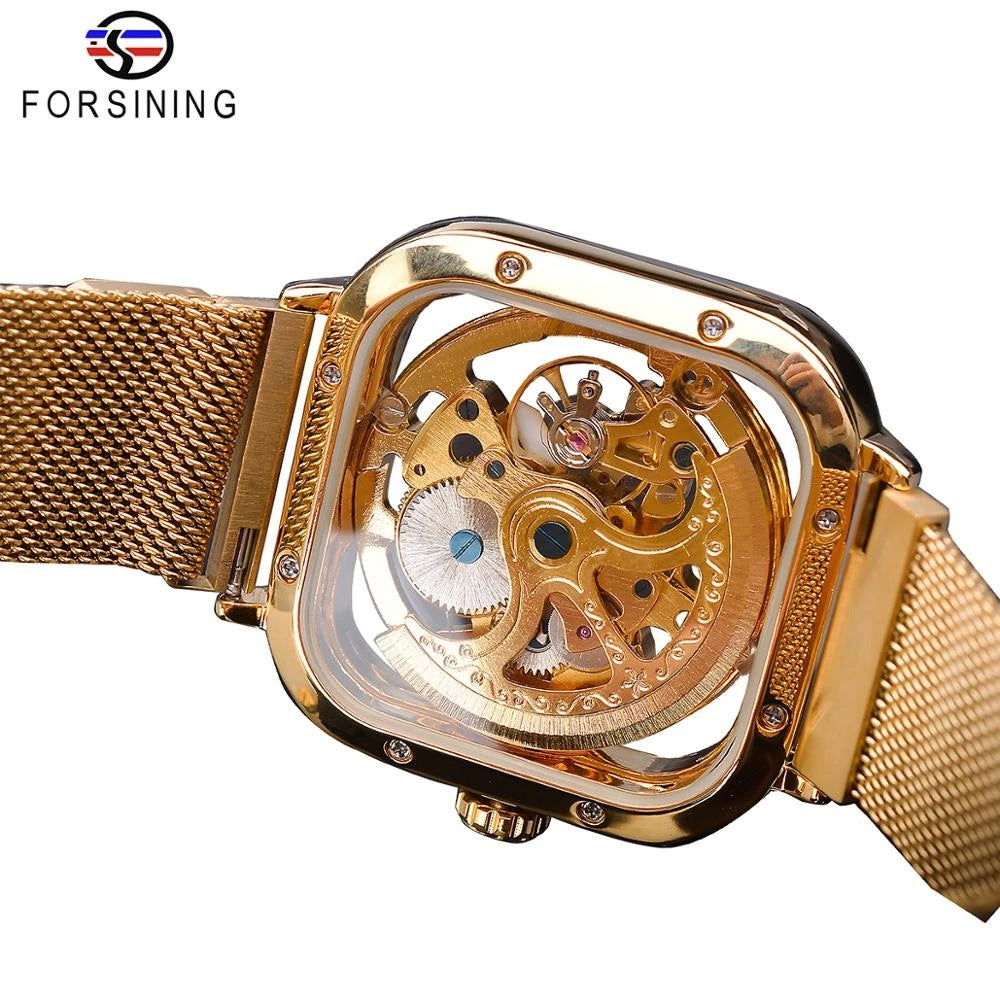 Forsining gold hollow watch men's fully automatic mechanical watch luminous mesh belt watch a generation