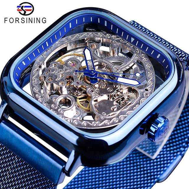 Forsining gold hollow watch men's fully automatic mechanical watch luminous mesh belt watch a generation