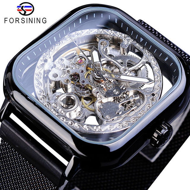 Forsining gold hollow watch men's fully automatic mechanical watch luminous mesh belt watch a generation