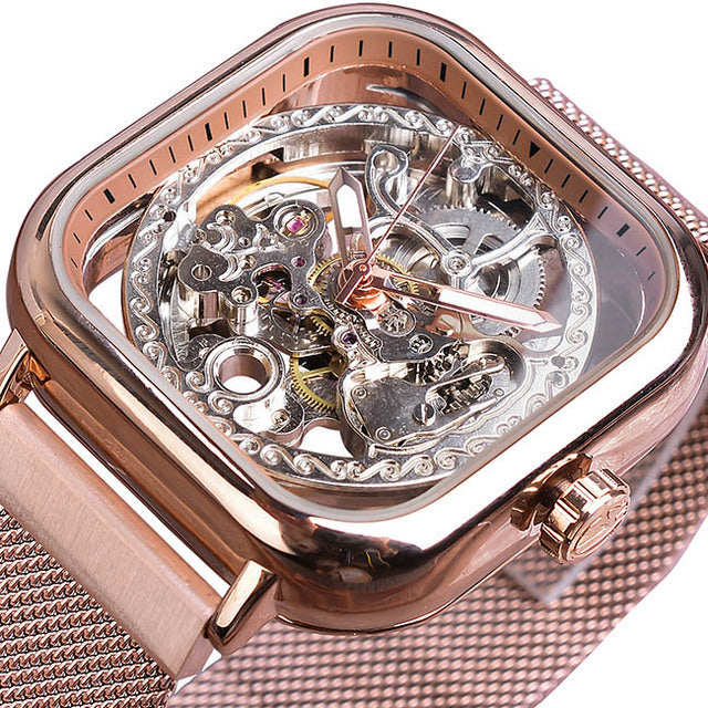 Forsining gold hollow watch men's fully automatic mechanical watch luminous mesh belt watch a generation