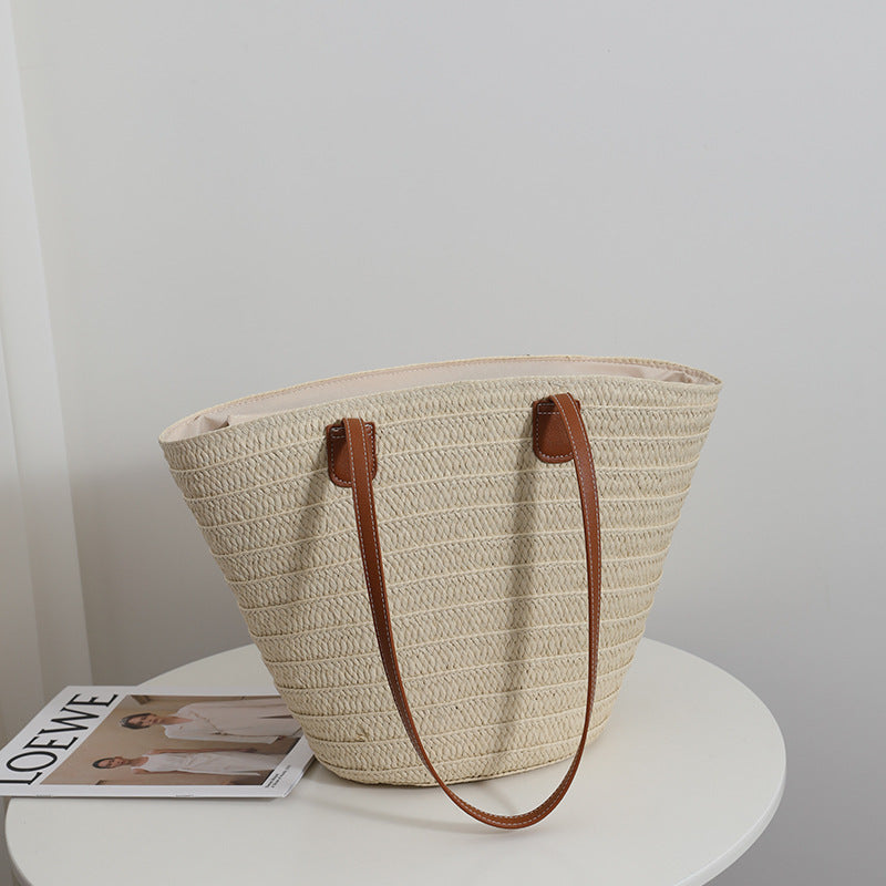 All-match simple one-shoulder straw woven bag new large-capacity straw woven bag tote bag women's seaside vacation beach bag