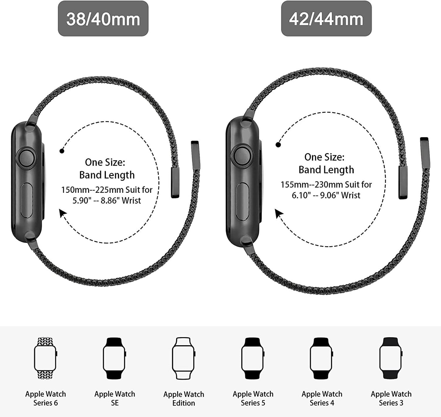 Suitable for Apple Watch 1-7, SE generation, Milanese modified two-section stainless steel strap