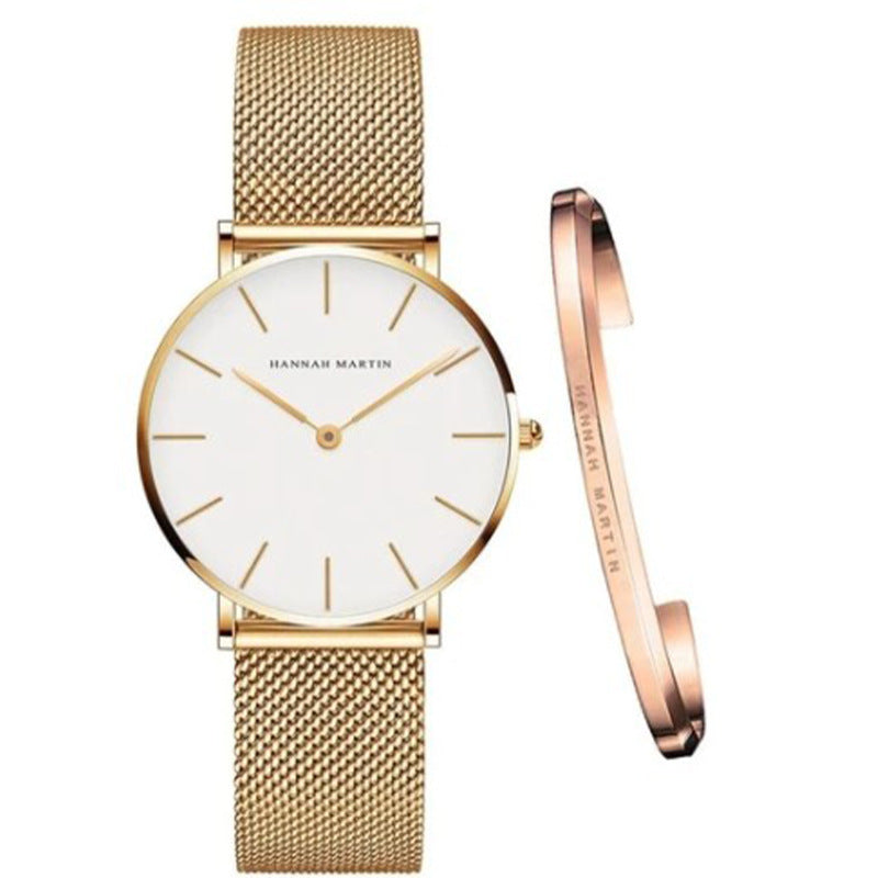 Japanese quartz movement mesh strap waterproof 36mm simple women's watch bracelet set